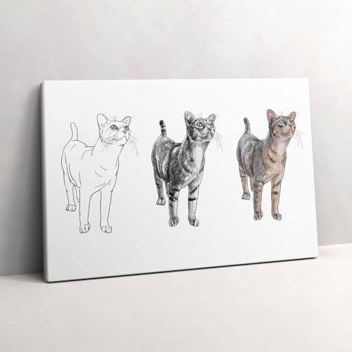 Toile d'art murale peinte 60x40cm Wallfluent - Finition premium chat curieux mignon