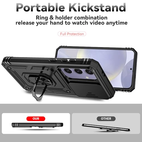 for Samsung Galaxy S24 FE Case with Slide Camera Cover HD Screen Protector [Military Grade 16ft. Drop Tested] Magnetic Ring Holder Kickstand Protective Phone Case for Galaxy S24 FE 5G 2024, Black by PUSHIMEI - Used condition - Image 6