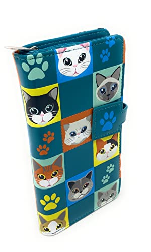 Shag Wear Cat Checkers Large Animal Wallet for Women and Teen Girls Vegan Faux Leather 7