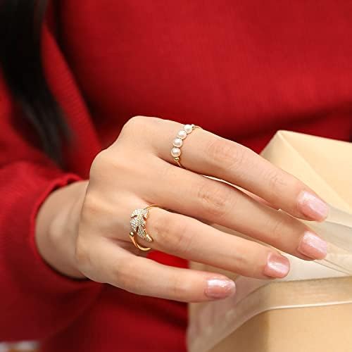 Anxiety Fidget Ring for Women 925 Sterling Silver Spinning Ring Gold Ring Anxiety Relieving Fidget Ring Anti Stress Healing Ring Pearl Bead Ring (Gold)
