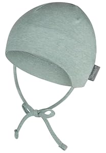 Sterntaler OCS Beanie Melange – Unisex Baby Mütze mit angeschnittenen Ohrenklappen & Bindeband – aus Melange-Singlejersey (Bio), doppellagig – Übergangsmütze ab Geburt – steingrün, Gr. 43