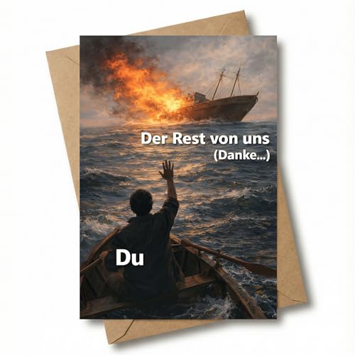 Abschiedskarte Kollegen mit Umschlag - Lustige Klappkarte für Ruhestand Rente & Jobwechsel - Abschiedsgeschenk für Kollegin & Kollege (Sinkendes Schiff)