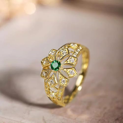 Gold Plated Multicolor Green Round Cubic Zirconia Inlaid Creative Elegant Statement Ring Personalized Accessory Ideal for Women's Daily Casual Wear Party Holiday Anniversary Love Jewelry Gift