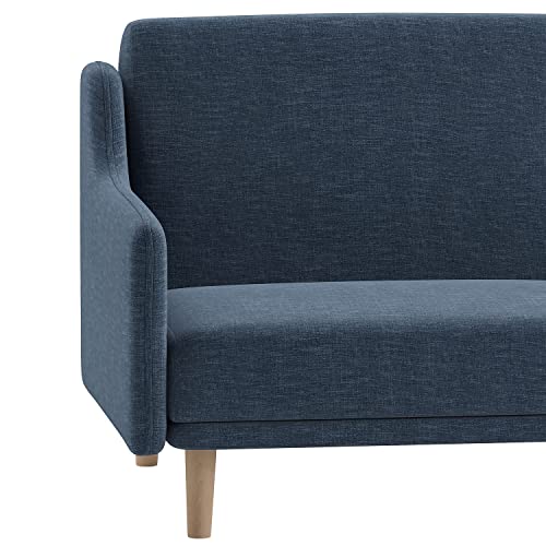 Flash Furniture Delphine Convertible Split Back Sofa Futon - Navy Faux Linen Upholstery - Solid Wood Legs - Curved Armrests - Sleeper Couch For Small Spaces #TOP5
