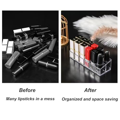 Image of Clear Acrylic Lipstick Lip Gloss Organizer 12 Slots Cosmetic Display Holder for Nail Polish Essential Oil