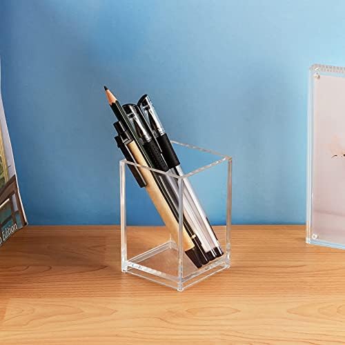 CECOLIC Acrylic Pen Holder 2 Pack Clear Pencil Holder Desk Accessories, Acrylic Pencil Cup Stationery Organizer for Office, School, Home Supplies