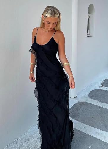 Spaghetti Straps Slit Bridesmaid Dresses with Ruffle Chiffon V Neck Long Formal Wedding Dresses for Women4