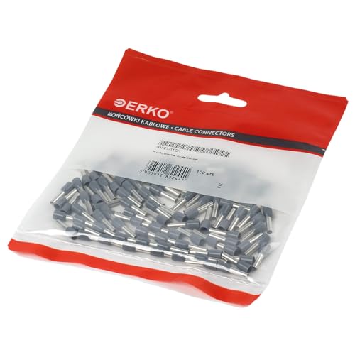 ERKO Aderendhülsen Aderquerschnitt 0,14 mm2 Länge 6 mm 100 Stück professionelle Kabelschuhe aus galvanisch verzinktem Kupfer mit Polyamidisolierung, Kabel Steckverbinder für Elektriker