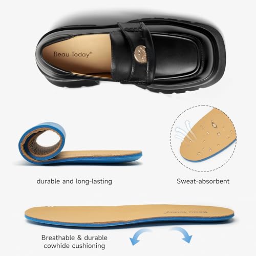 Image of BEAU TODAY Chunky Loafers Women Platform Penny Leather Lug Shoes