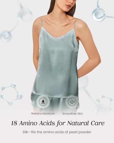 100% Mulberry Silk Pajamas Set for Women - 19 Momme Silk V-Neck Cami & Shorts, Luxury Sleepwear3