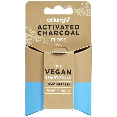 DrTung's Vegan Activated Charcoal Floss - Natural Dental Floss, Gentle on Gums, Expands & Stretches, BPA Free Floss - Lemongrass Flavor (Pack of 1) Cover