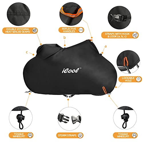 Icool Bike Cover, Bicycle Cover For Car, Truck, Rv, Suv Transport &Inside Storage For 2 Bikes, 420D Oxford Thick Waterproof Fabric, Waterproof & Anti-Uv, All Protection (Travel Xl) #TOP3