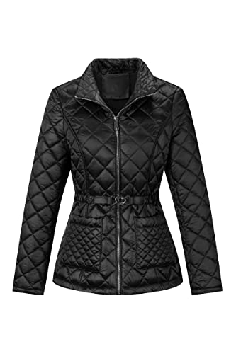 Bellivera Women Lightweight Coat Short Quilted Puffer Long Sleeve Belted Jacket Pockets