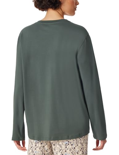 Schiesser Damen Schlafshirt Langarm Baumwolle-Mix + Relax Pyjamaoberteil, dunkelgrün_182103, 48