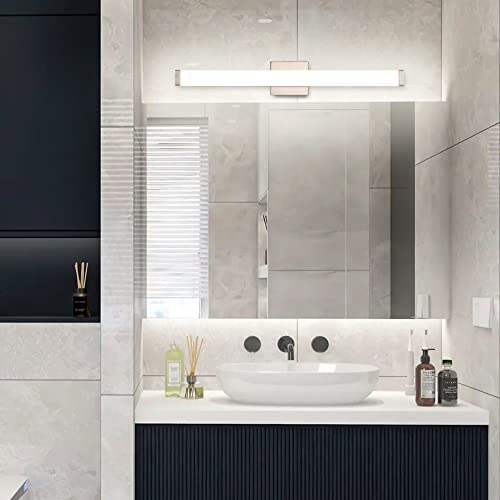 Image of Bathroom Vanity Light Brushed Nickel Square LED 24 inch 14W 4000K Natural White Light Wall Bar Lighting Fixtures Over Mirror (Brushed Nickel, 33.5 inch 5CCTDimmable)