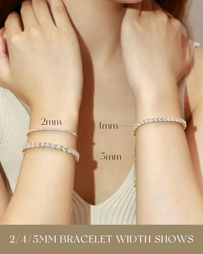 FANCIME Gold Moissanite Tennis Bracelet 1.2ct-12ct Lab Created Moissanite Diamond Bracelets,925 Sterling Silver Adjustable Bolo Tennis Bracelets, 2/3/4/5mm D Color VVS1 Round Cut Moissanite Bracelet for Women2