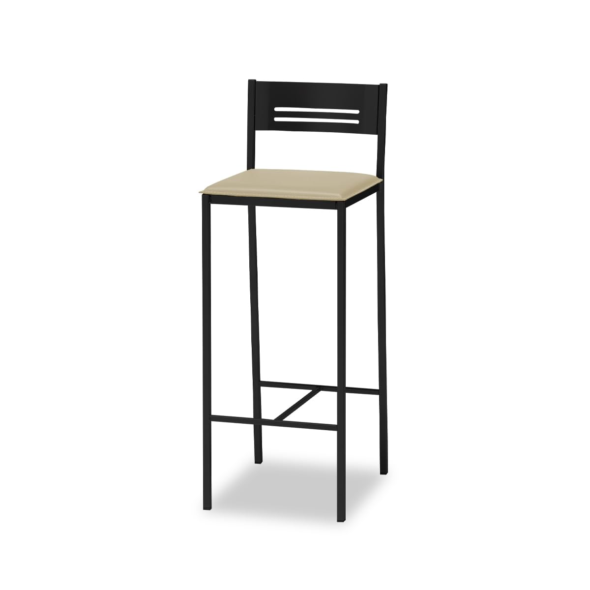 ASTIMESA - Taburetes de Cocina Altos Tapizados con Respaldo - Estructura Negra y Asiento en Polipiel - Color del Asiento: Beig. Contenido: 1 Unidad - Medidas: 90 cm (Alto Total)
