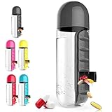 Bottiglia d'Acqua 2 in 1 con Portapillole Integrato, Organizzatore Settimanale da 7 Scomparti, Bottiglia d'Acqua 600ml con Organizzatore Settimanale Integrato per Medicine, Integratori e Vitamine