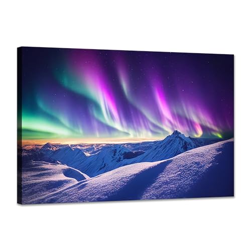 SKASNFAI Aurora Mountain Framed Canvas Wall Art for Bedroom Office
