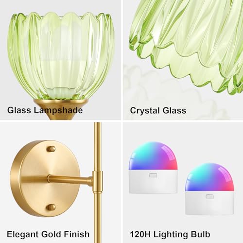 RIDALUX Vintage Battery Operated Wall Sconce Set of 2, Green Tulip Glass Lampshade Wireless 5300 mAh Rechargeable Battery Powered LED Wall Light with Remote Dimmable for Bedroom Bathroom Living Room - image 9