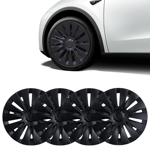 BASENOR 2024 Upgrade Wheel Cover for Tesla Model Y Hubcaps 19 Inch Wheel Hub Caps OEM Rim Protectors Replacement Cover Matte Black RHD, 4PCS