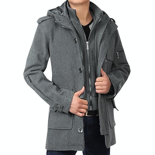 YOUTHUP Abrigo de Invierno Cálido Largo de Lana Gruesa Parka Trench Coat Caban Gris XXL