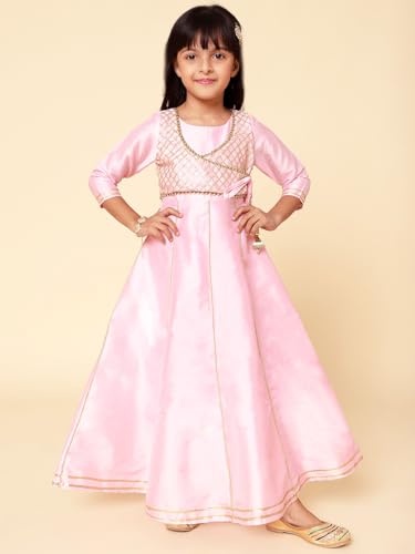 Image of A.T.U.N. (ALL THINGS UBER NICE) Girls Woven Design Gota Jacket Maxi Anarkali Gown