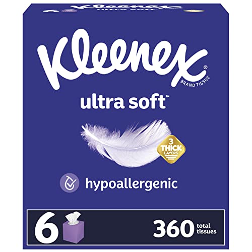 Kleenex Ultra Soft Facial Tissues, 6 Cube Boxes, 60 Tissues per Box, 3-Ply (360 Total Tissues), Packaging May Vary
