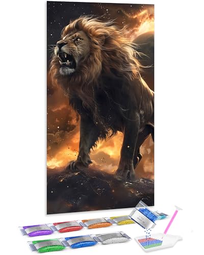Pintar con diamantes león llameante: kit completo de cuadros de diamantes 5D y manualidades grandes