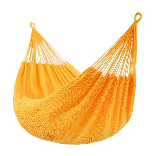 Lazy Daze Hammocks Handwoven Mayan Hammock, 10.5 FT Soft Rope Double Hammocks, Portable Outdoor Hammock with Carry Bag, 2 Straps & carabiners for Patio Outside, 550 lbs Weight Capacity, Yellow