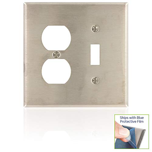 Placa de pared Leviton de acero inoxidable de tamaño medio y 2 ventanas 3