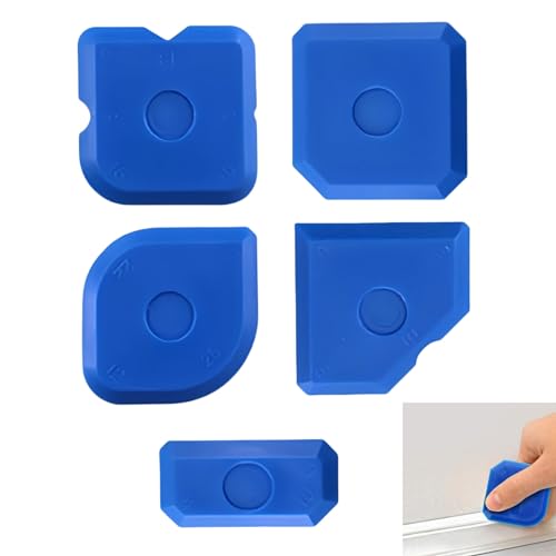 5pcs Caulk Tool Kit,Silicone Sealant Finishing Tool Caulking Tools for Kitchen Bathroom Floor Sealant Grout Finishing Sealing (Blue)
