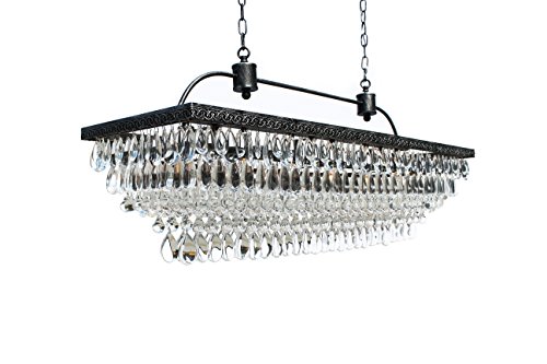 Lightupmyhome The Weston - Rectangle Chandeliers For Dining Room Decor, Antique Silver Finish Modern Light Fixture, Quality Crystal Chandeliers For Decoration, Chandelier Crystals 40"L X 14"W X 15.5"H #TOP2