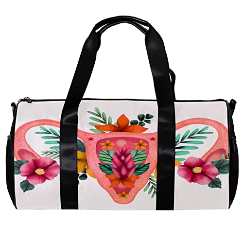 Runde Sporttasche mit abnehmbarem Schultergurt, Blumenmuster, Reproduktive Systemmuster, Trainingshandtasche für Damen und Herren Cover