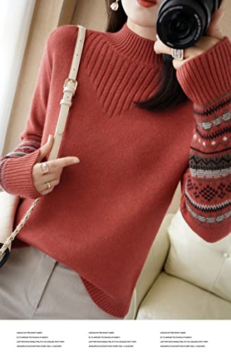 Geltdn Autumn And Winter Ladies Simplely Casual Turtleneck All-Match Long-Sleeved Cashmere Ethnic Style Knitted Sweater (Color : B, Size : Xl Code) #TOP5