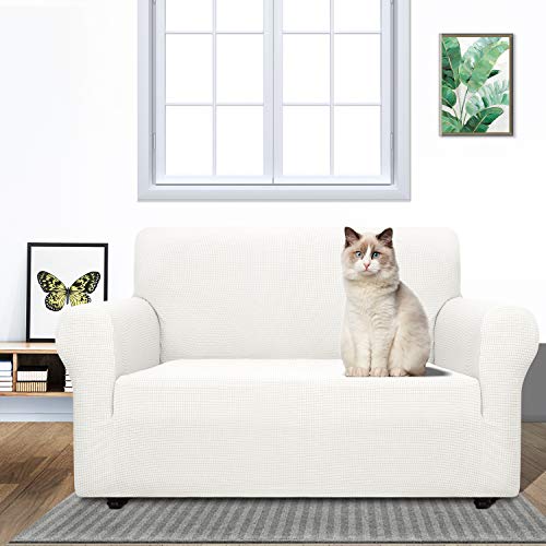 Znsayotx Super Stretch Couch Cover Love Seat Sofa Covers For Living Room Dogs Pet Friendly Furniture Protector Spandex Loveseat Slipcovers With Anti Slip Foam Sticks (White, Loveseat) #TOP4