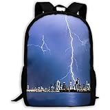 Elegante Bolsa De Viaje Iluminación Urbana Morada Bolso Mochila Poliéster Backpack para Escolar, Trabajo, Mujeres, 42X32X14Cm