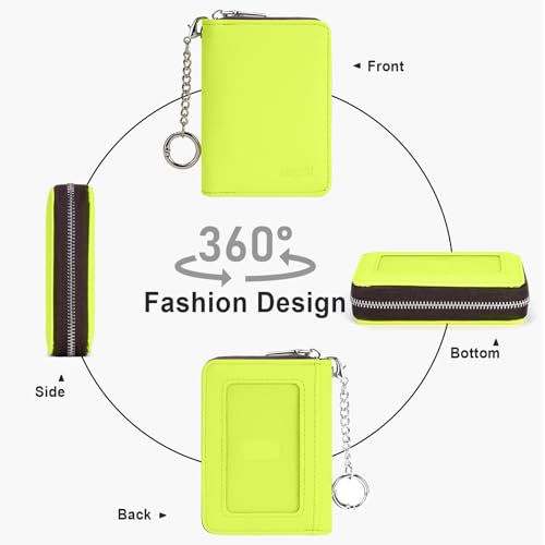 Image of Mayski Credit Card Holder, Zipper Credit Card Wallet for Women, Small Accordion Card Cases Holder, KeyChain Wallet, Business Card Holder, Apple Green