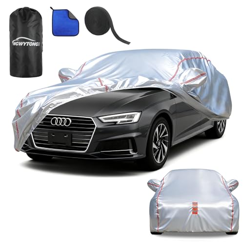 Ngwytong Car Cover Waterproof All Weather for Audi A4 2004-2024,All-Around Fastening and 4 Upgrades, 30s Quick-Install for Car Cover