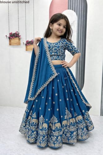 Image of Kids Lehenga Choli with Elephant Embroidery