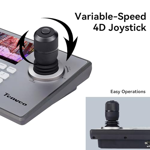 Tenveo PTZ Camera Joystick Controller, 5'' LCD Screen Real-time Preview 4D Joystick Conference Control Keyboard Support NDI PoE VISCA Pelco-D/P RS422/RS485 RS232 RJ45 For Church Live/Events/Streaming