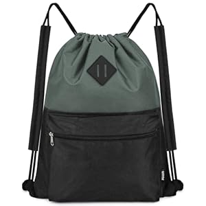 WANDF Drawstring Backpack with Shoulder Pad Sports Gym Backpack with Wet Compartment, Water-Resistant String Bag Cinch Bag for Women Men (Black with Shoulder Pad)