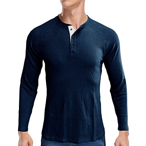 Preisvergleich Produktbild Langarmshirts Herren Lässiges Lockeres Henley Shirt Rundhals mit Knöpfen Casual Einfarbig Lange Ärmel Oversize Langarm Oberteile Blusen T-Shirt Tops Longsleeve mit mehrerer Farbe