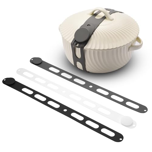 3-Pack Silicone Latch Strap for Slow Cooker Lid Pot Bento Box Adjustable Length and Reusable Elastic Self-Lock Silicone Tie for Bundling or Organizing Curtain Cords Yoga Mat Camping Mat (21 in)