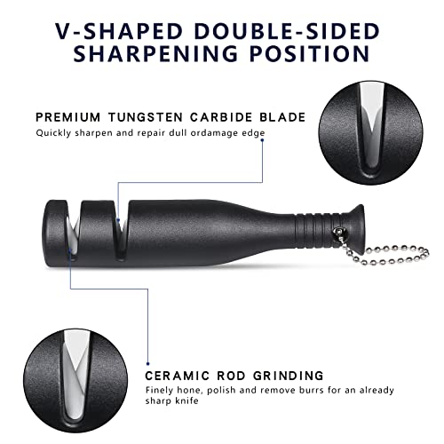 2 Pack Portable Knife Sharpener, 2-Step Thick & Fine Mini Pocket Knife Sharpening Tool, Manual Knife Sharpener, Blue & Black #TOP1