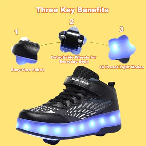 Kids Roller Shoes - Upgraded High-top Sneakers 2 Wheels 16 LED Colorful Model Rechargeable Boys Girls Sneaker Retractable Skateboarding Shoes for Beginner Party Birthday Christmas Best Gift3