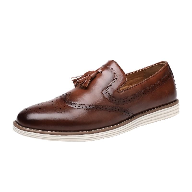 Men's Tassel Brogue Dress Oxford Formal Shoes Office Working Plain Toe Slip-on Business Anti-Slip Slip Resistant Rubber Sole Classic Synthetic Leather