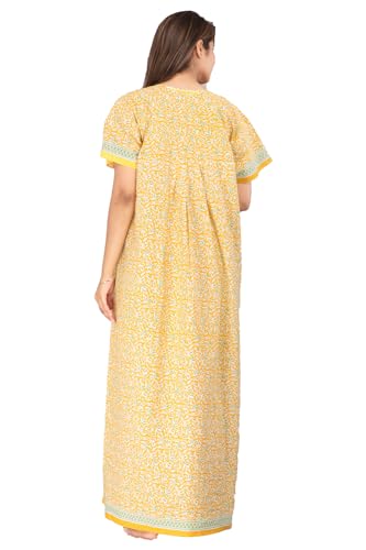 Image of Kuruti B Sheets Cotton Nighty for Women Jaipuri Print 2 Button Round Neck Short Sleeve Night Gown | Maxi Dress