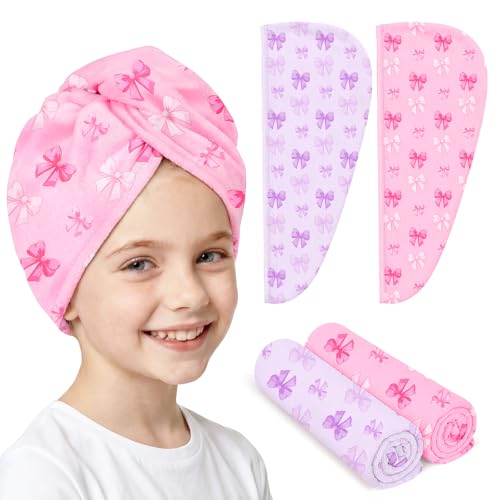 BiueLetter Microfiber Hair Towel Wrap for Kids Hair Drying Towel Wrap with Button 2 Pack Wet Hair Towel Wrap Head Towels Wrap for Girls