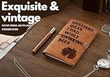 InnoBeta Beer gifts Leather Journal Notebook with Pen, for Beer Lovers, Men, Women on Birthday, Refillable Sketchbook, Travel Diary, Lined Planner, 7x5 Inches, Brown